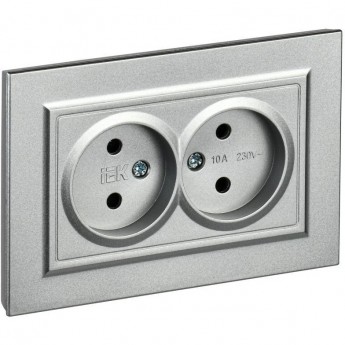 Розетка IEK BRITE РС12-2-БрА 10А без заземляющего контакта и шторок, алюминий BR-R20-10-K47-F Розетка IEK BRITE РС12-2-БрА 10А без заземляющего контакта и шторок, алюминий BR-R20-10-K47-F