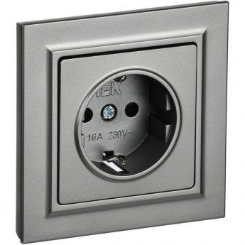Розетка IEK BRITE РСР14-1-0-БрС 16А с заземлением и шторками, сталь BR-R14-16-K46-F Розетка IEK BRITE РСР14-1-0-БрС 16А с заземлением и шторками, сталь BR-R14-16-K46-F